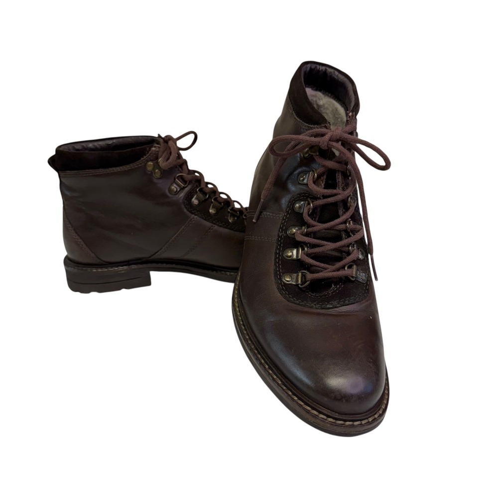 Bar III Boyd Mens Brown Leather Hiking Boots Faux Shearling 9.5 M Gorpcore Cabin